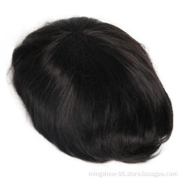 Remy Human Hair Fine Mono Men's Toupee Poly Hoating Human Hair Wigs Durable Hairpieces Systems